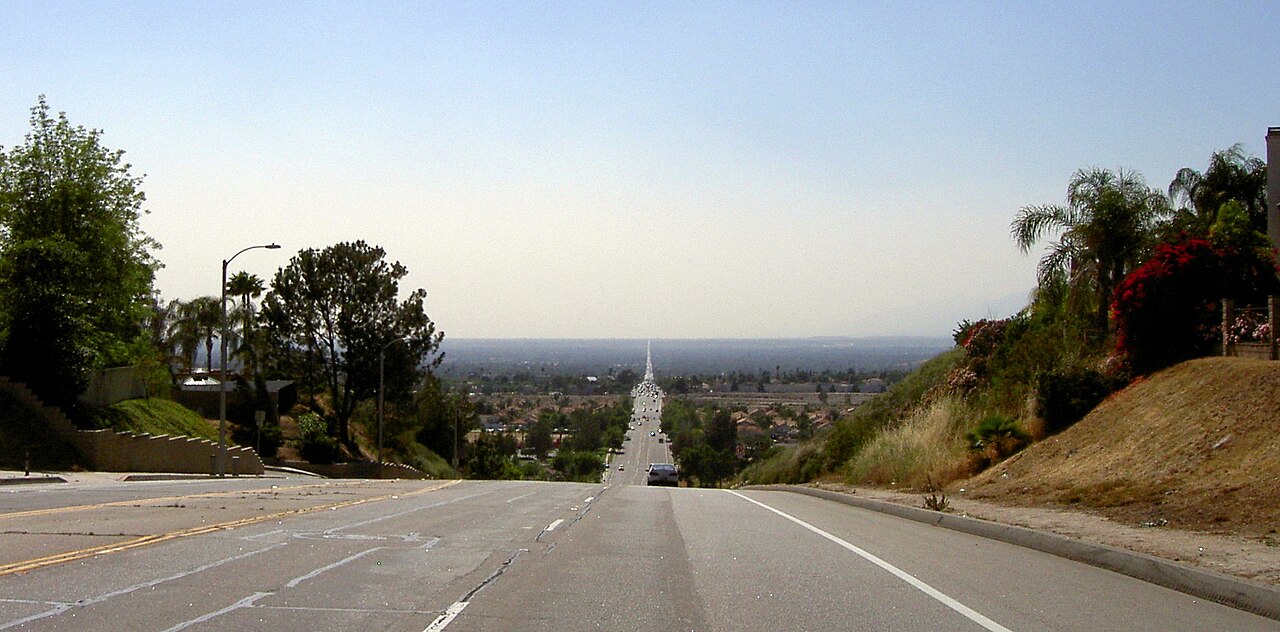 A view along Baseline Road in Highland, California